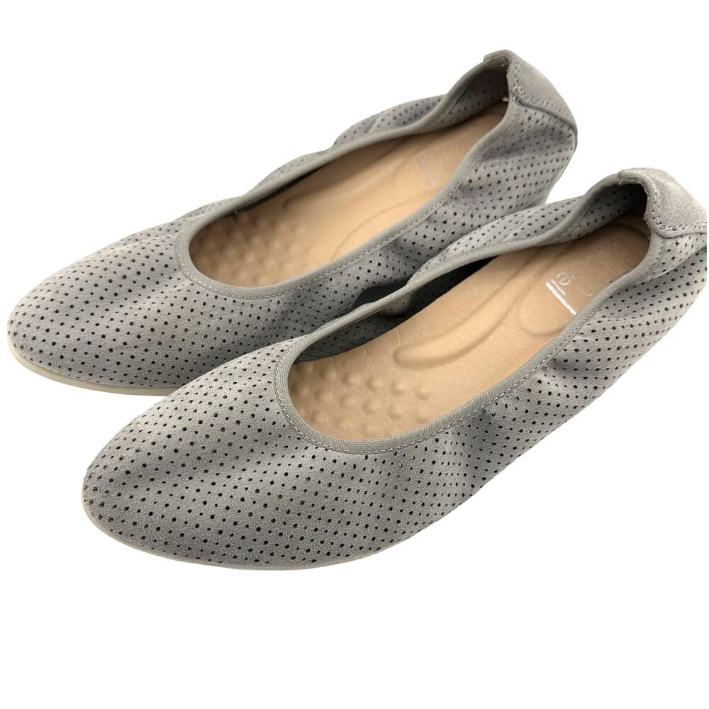 Lauren Blakwell Lila Comfort Gray Faux Suede Pointed Toe Flats 8